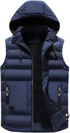 Mens Street Vests Winter Cotton-Padded Vest Warm Hooded Waistcoat Coats Vests