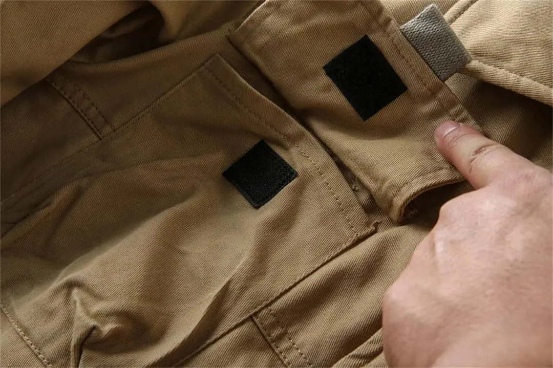 Men's Thick Cotton Padded Cargo Jackets Loose Warm Parkas Multi-Pocket Coat