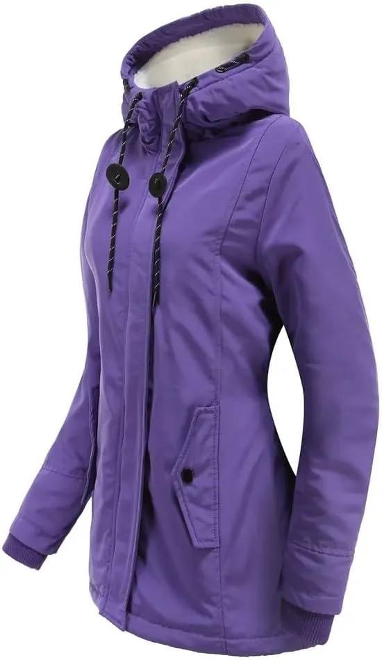 Mid-Length Hooded Cotton Padded Winter Coat Lined Parkas Warm Overcoat Snow Wear Windproof Jackets(EU XXXL)