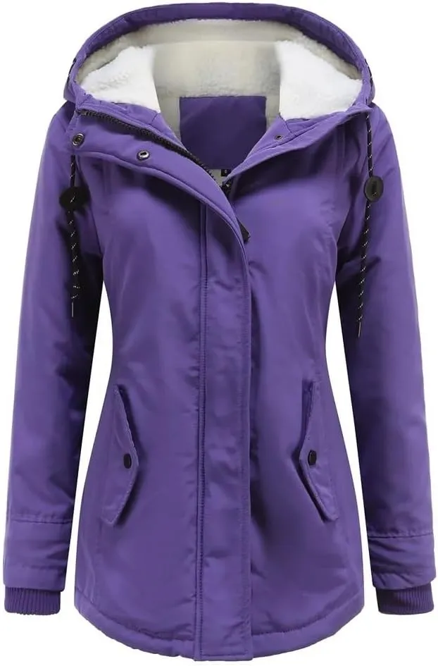 Mid-Length Hooded Cotton Padded Winter Coat Lined Parkas Warm Overcoat Snow Wear Windproof Jackets(EU XXXL)