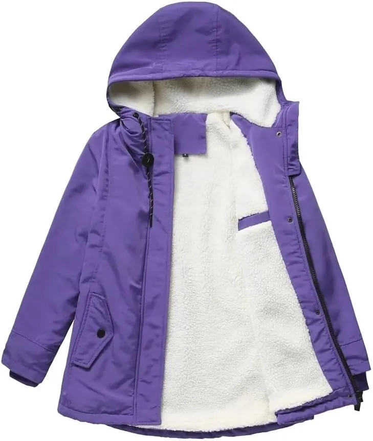 Mid-Length Hooded Cotton Padded Winter Coat Lined Parkas Warm Overcoat Snow Wear Windproof Jackets(EU XXXL)
