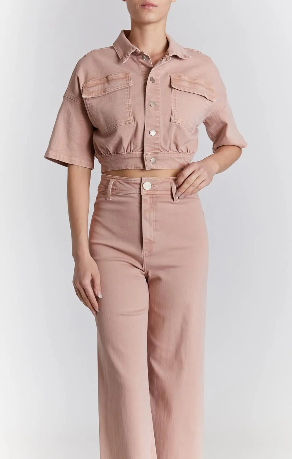 O A T NEW YORK Women's Luxury Clothing Cropped Short Sleeve Denim Jackets with Elastic Waists, Comfortable & Stylish Coats