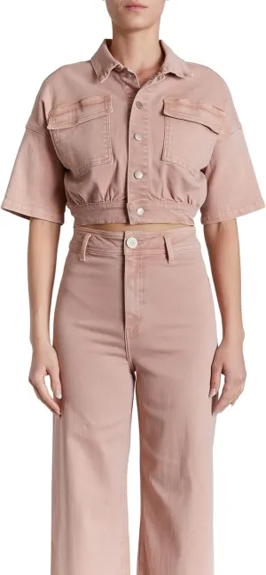 O A T NEW YORK Women's Luxury Clothing Cropped Short Sleeve Denim Jackets with Elastic Waists, Comfortable & Stylish Coats