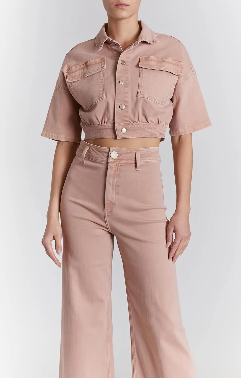 O A T NEW YORK Women's Luxury Clothing Cropped Short Sleeve Denim Jackets with Elastic Waists, Comfortable & Stylish Coats