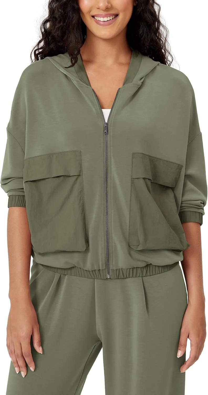 ODODOS Women's Modal Soft Full-Zip Hoodies with Pockets Casual Fall Outfit Hooded Jacket