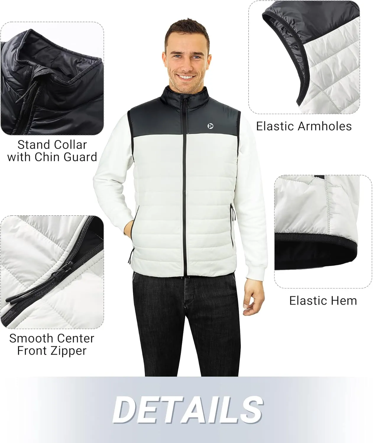 Outdoor Ventures Men's Lightweight Puffer Vest Outerwear Warm Quilted Sleeveless Packable Winter Jacket for Hiking Running