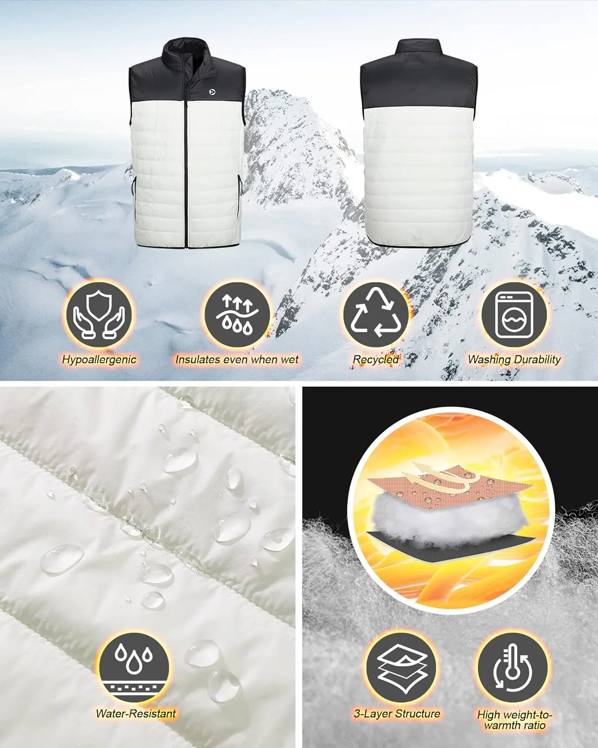 Outdoor Ventures Men's Lightweight Puffer Vest Outerwear Warm Quilted Sleeveless Packable Winter Jacket for Hiking Running