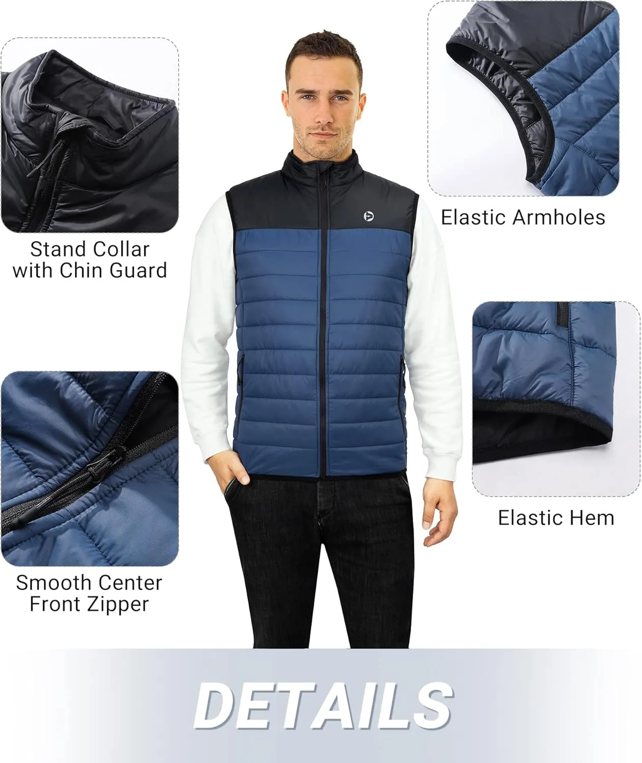 Outdoor Ventures Men's Lightweight Puffer Vest Outerwear Warm Quilted Sleeveless Packable Winter Jacket for Hiking Running
