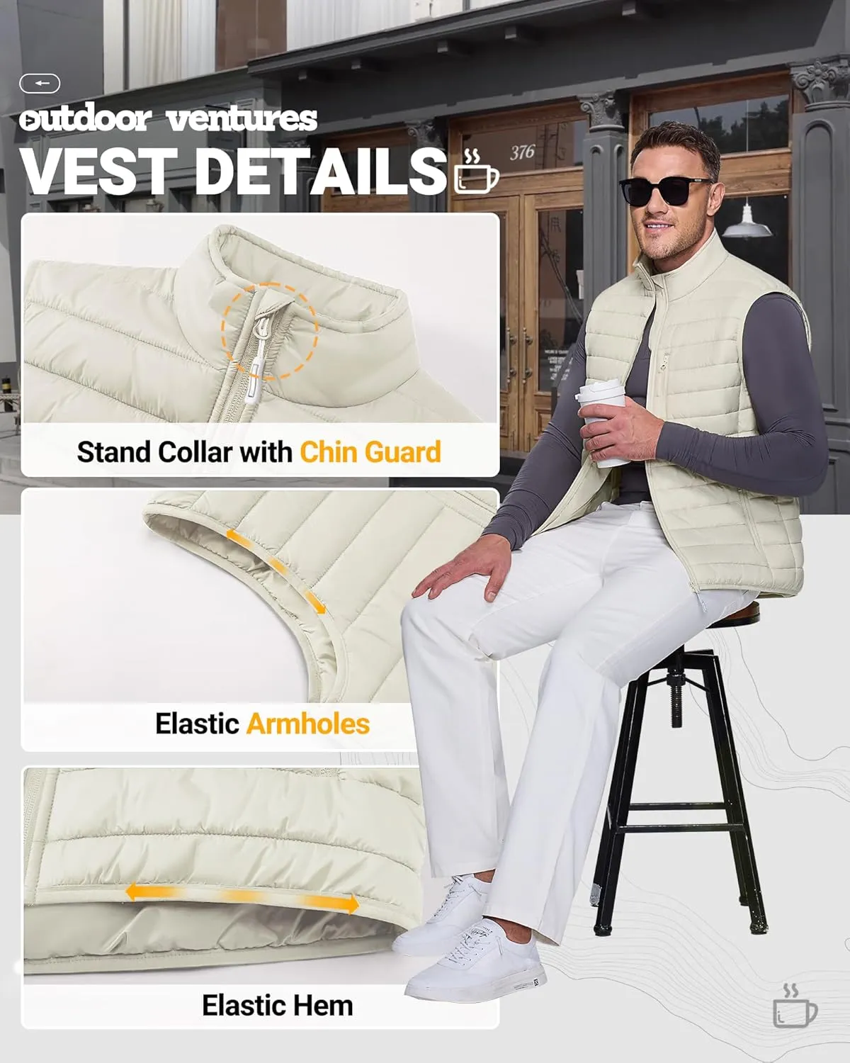 Outdoor Ventures Men's Lightweight Puffer Vest Outerwear Warm Quilted Sleeveless Packable Winter Jacket for Hiking Running
