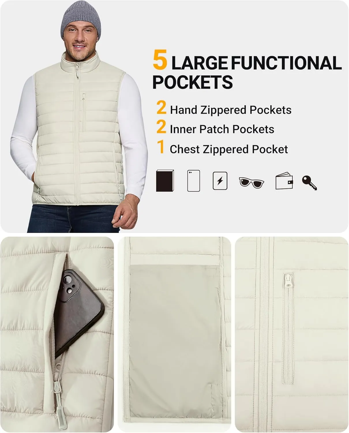 Outdoor Ventures Men's Lightweight Puffer Vest Outerwear Warm Quilted Sleeveless Packable Winter Jacket for Hiking Running