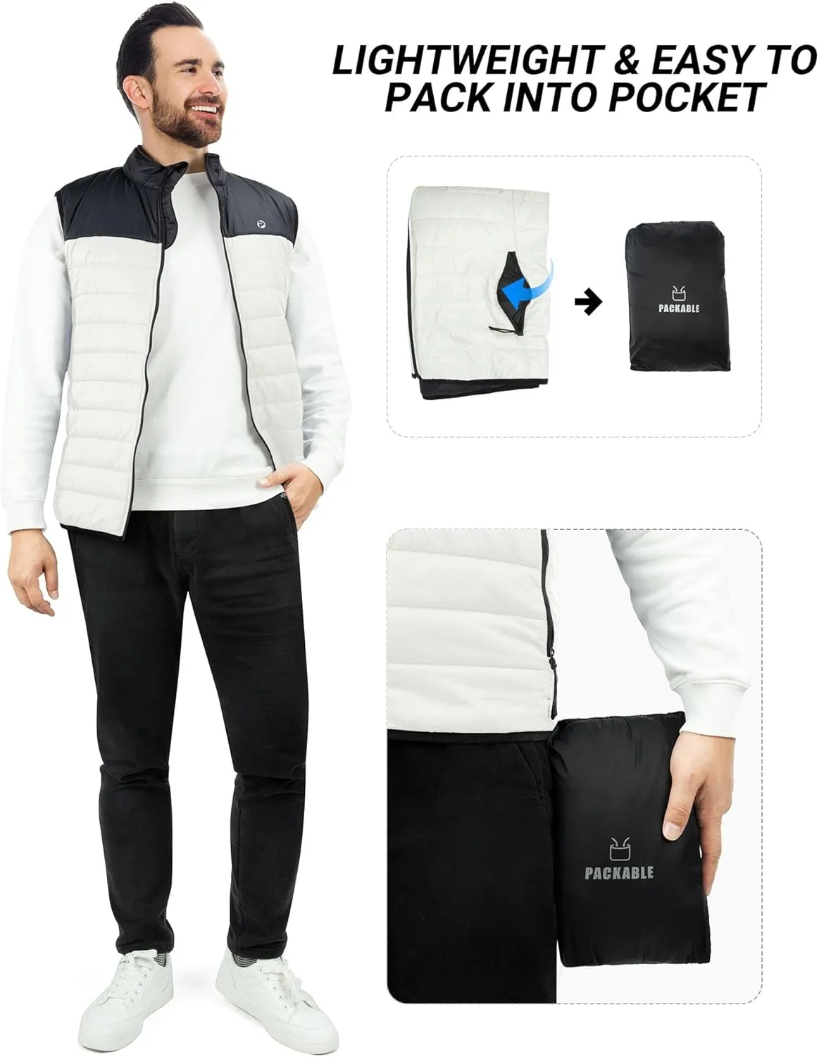 Outdoor Ventures Men's Lightweight Puffer Vest Outerwear Warm Quilted Sleeveless Packable Winter Jacket for Hiking Running