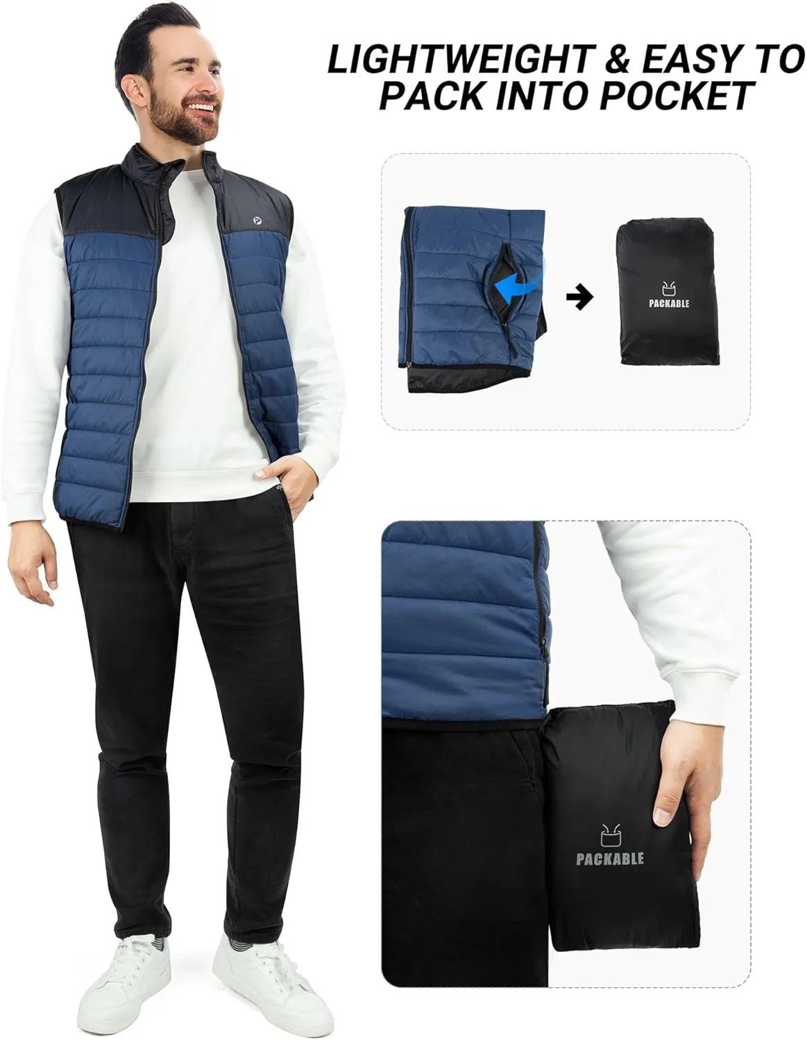 Outdoor Ventures Men's Lightweight Puffer Vest Outerwear Warm Quilted Sleeveless Packable Winter Jacket for Hiking Running