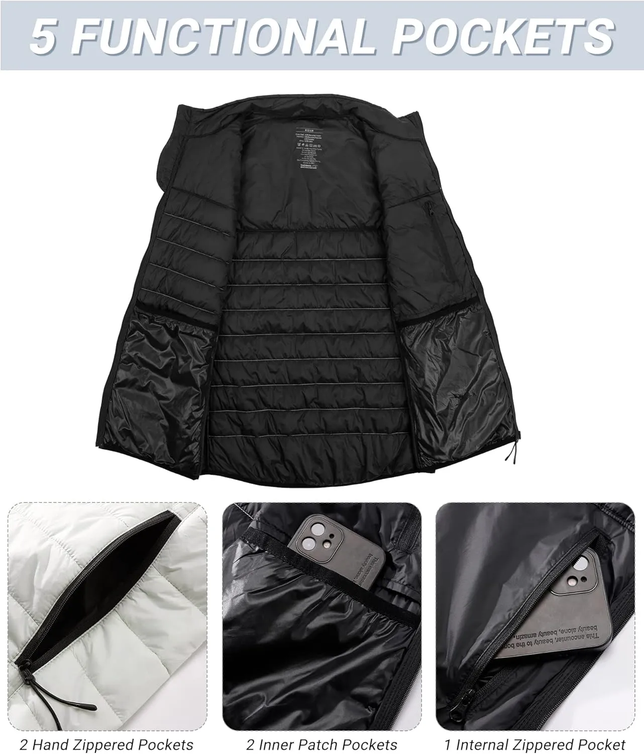 Outdoor Ventures Men's Lightweight Puffer Vest Outerwear Warm Quilted Sleeveless Packable Winter Jacket for Hiking Running