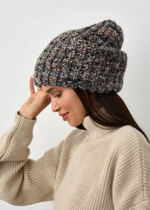 Oversized Double-Layer Wool Hat in Grey & White & Brown