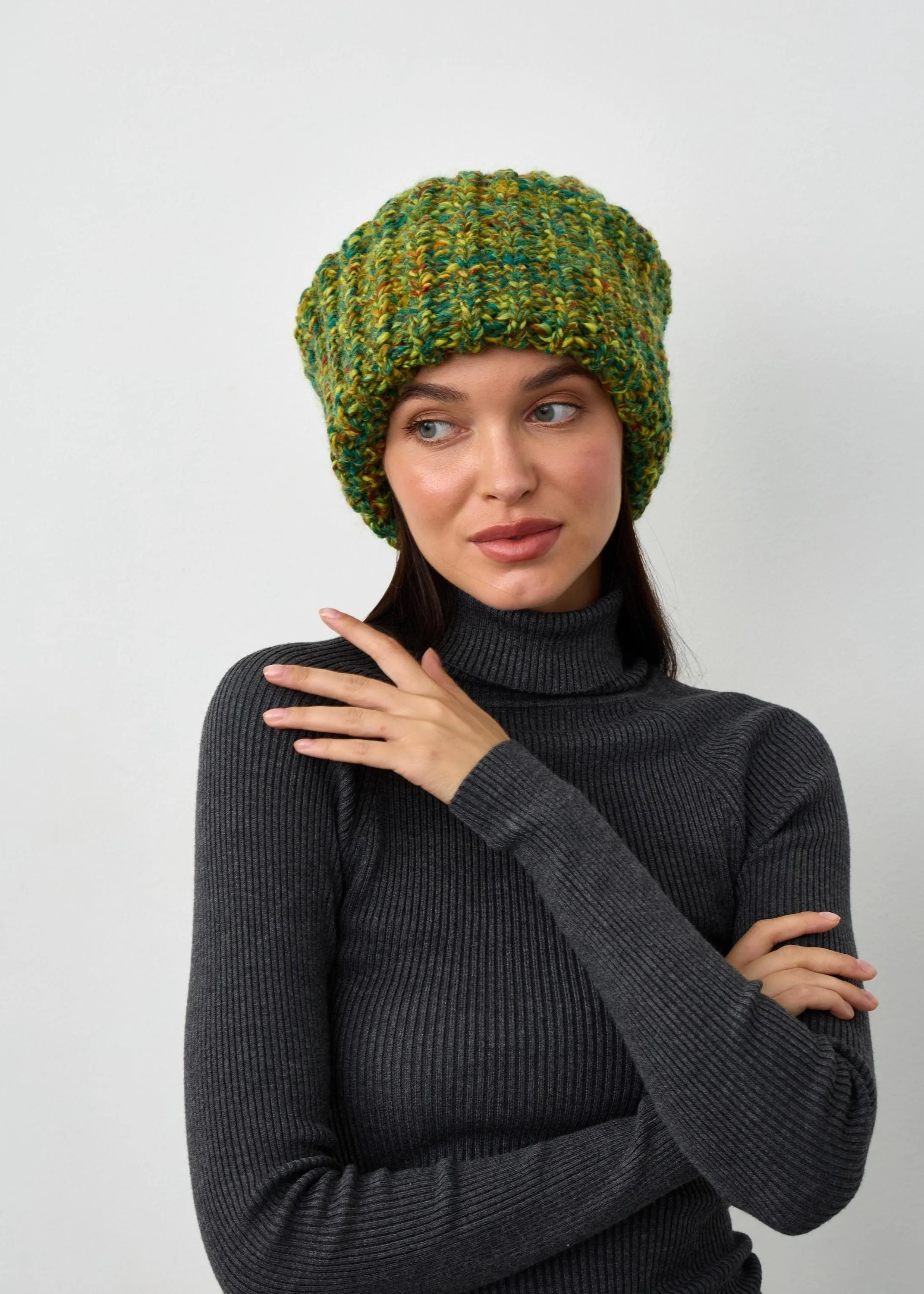 Oversized Double-Layer Wool Hat in Khaki