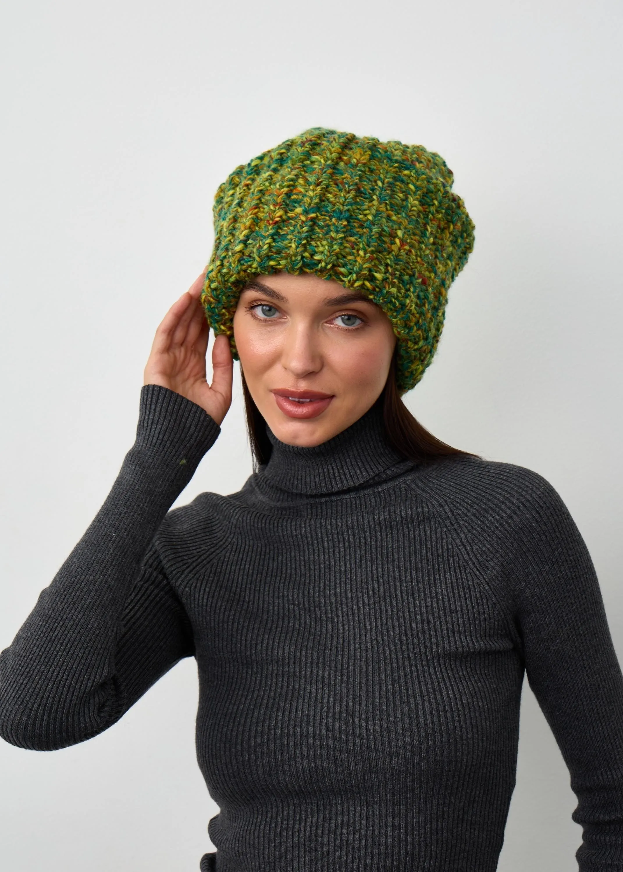 Oversized Double-Layer Wool Hat in Khaki
