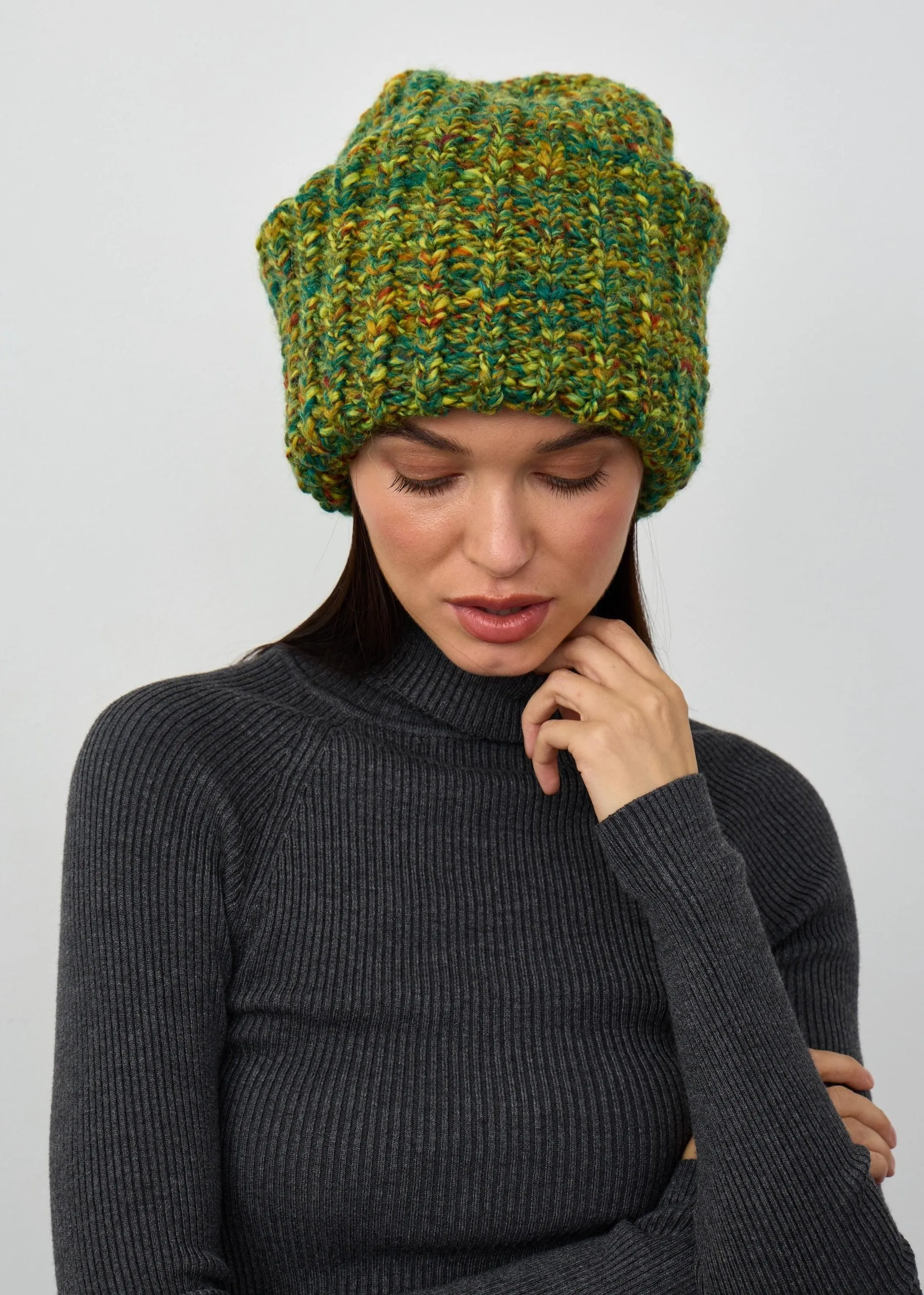 Oversized Double-Layer Wool Hat in Khaki