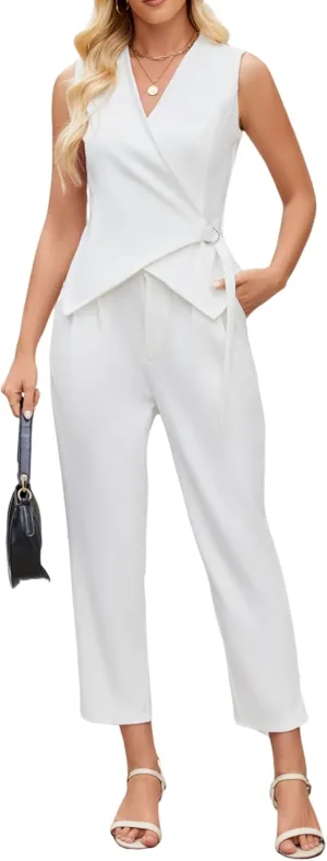 Pants Suits for Women Business Casual Sets Summer Vest and Pants Set 2025 Dressy 2 Piece Outfits