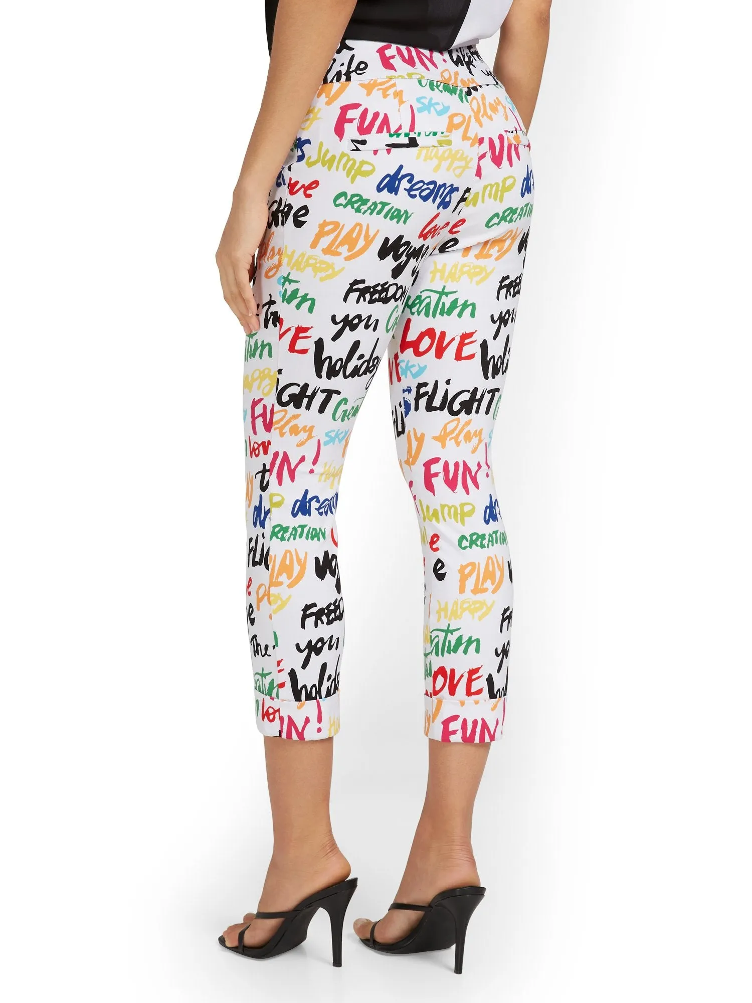 Petite Whitney High-Waisted Pull-On Slim-Leg Capri Pant - Script-Print
