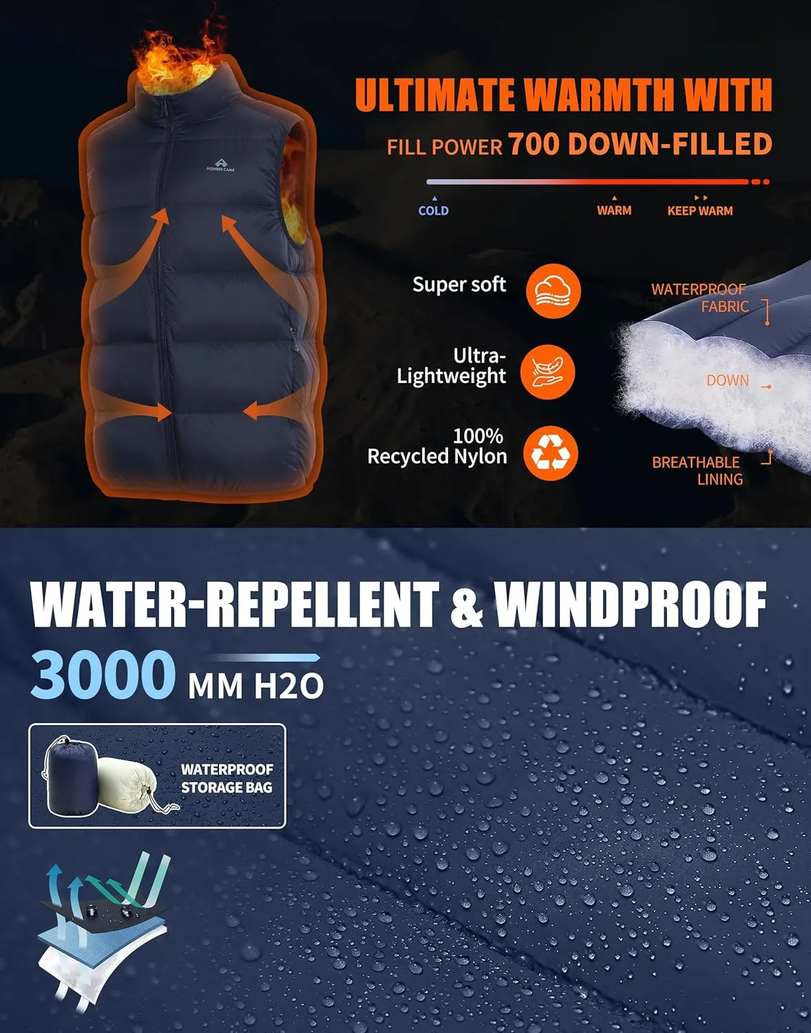 Pioneer Camp Men's Lightweight Down Vest Fill Power 700 Packable Puffer Vest Sleeveless Warm Puffy Outerwear