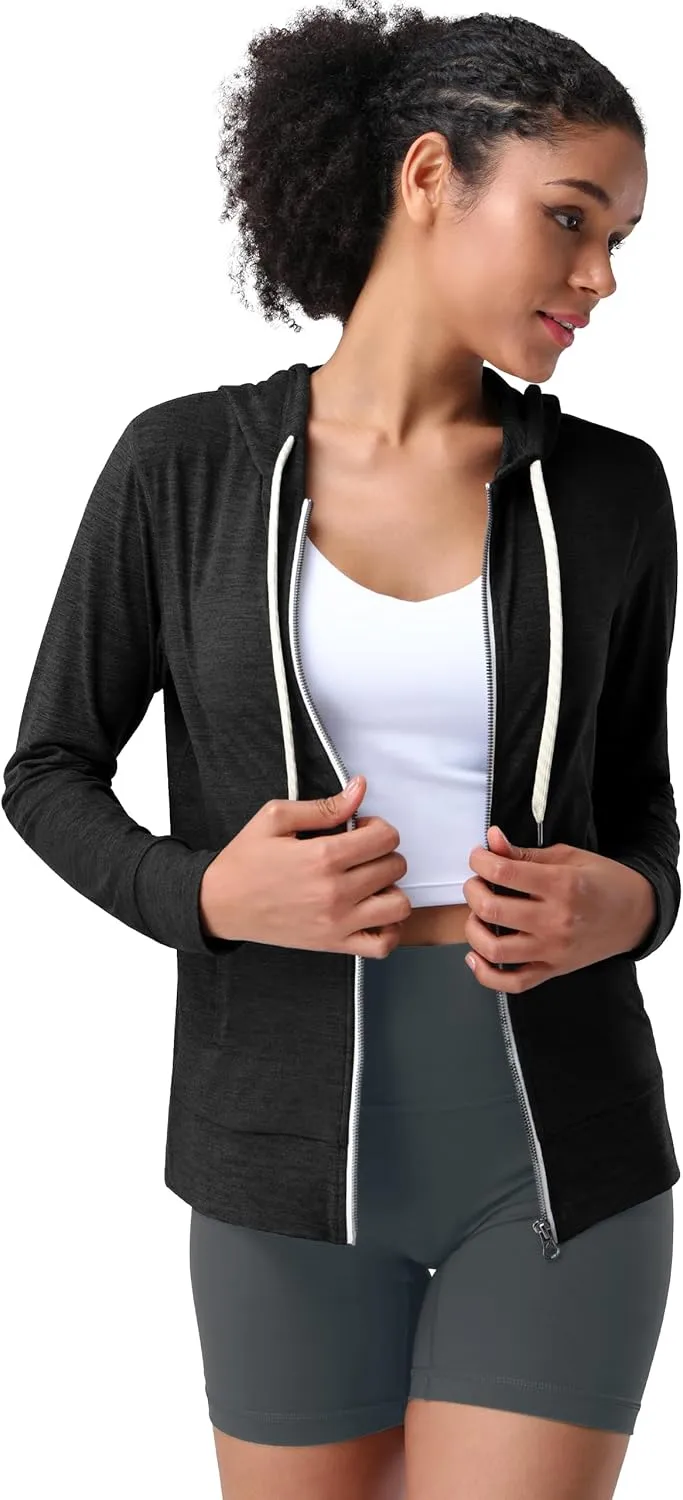 Pioneer Camp Women's Full Zip Up Workout Hoodie Soft Lightweight Hooded Sweatshirts Sweat Jacket Athletic Gym Yoga Casual
