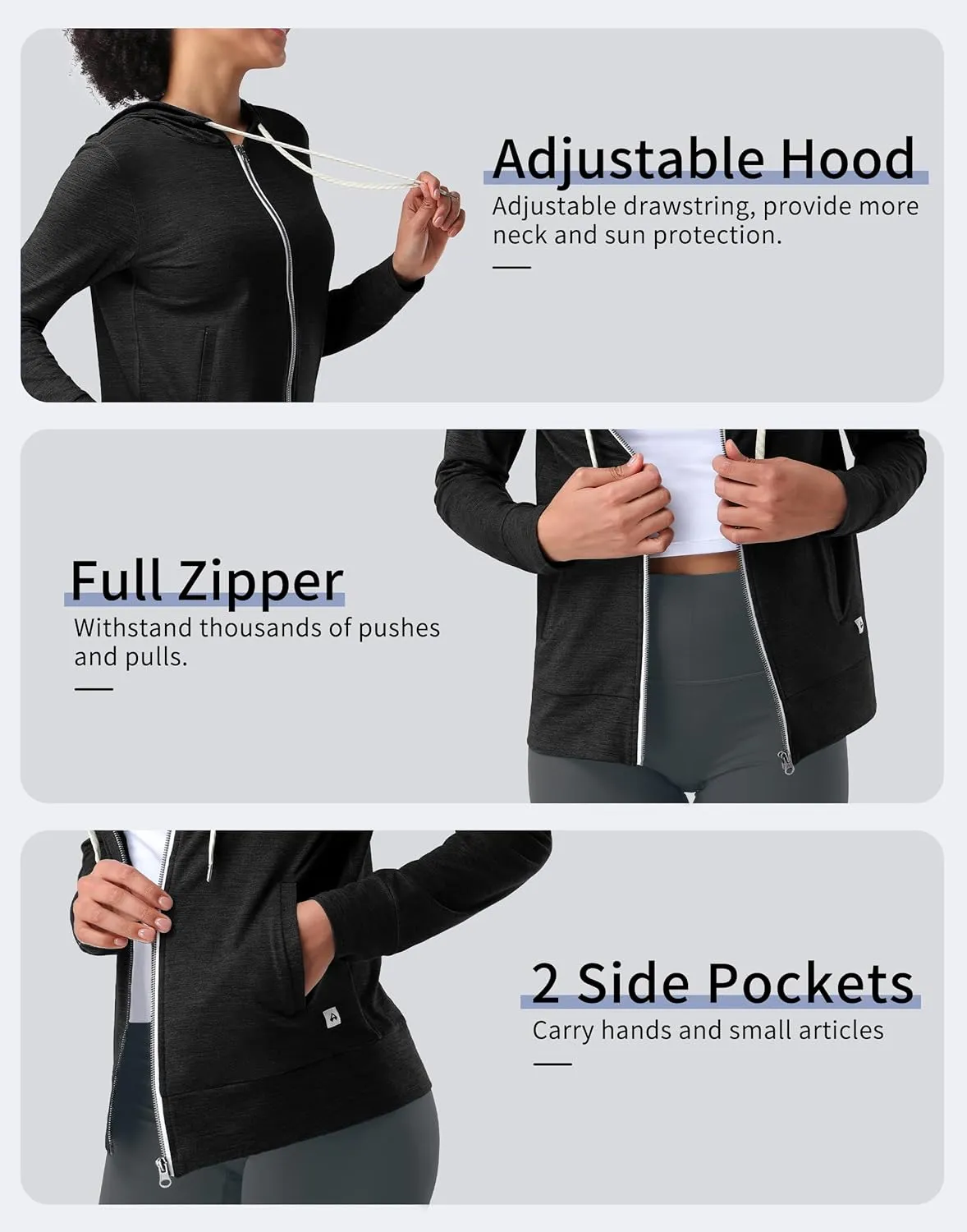 Pioneer Camp Women's Full Zip Up Workout Hoodie Soft Lightweight Hooded Sweatshirts Sweat Jacket Athletic Gym Yoga Casual