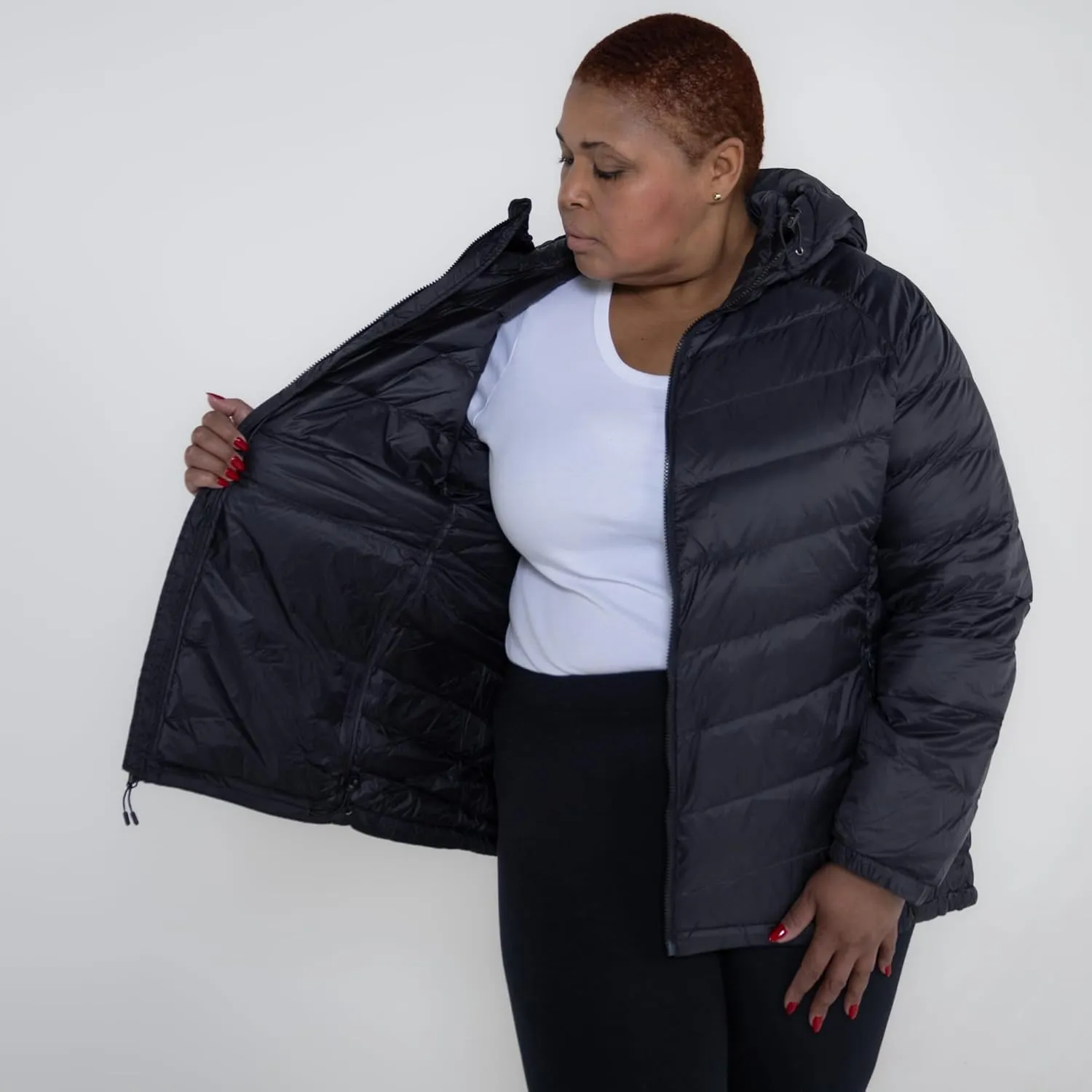 Plus Size 1X-6X Packable Down Jacket Hooded Coat