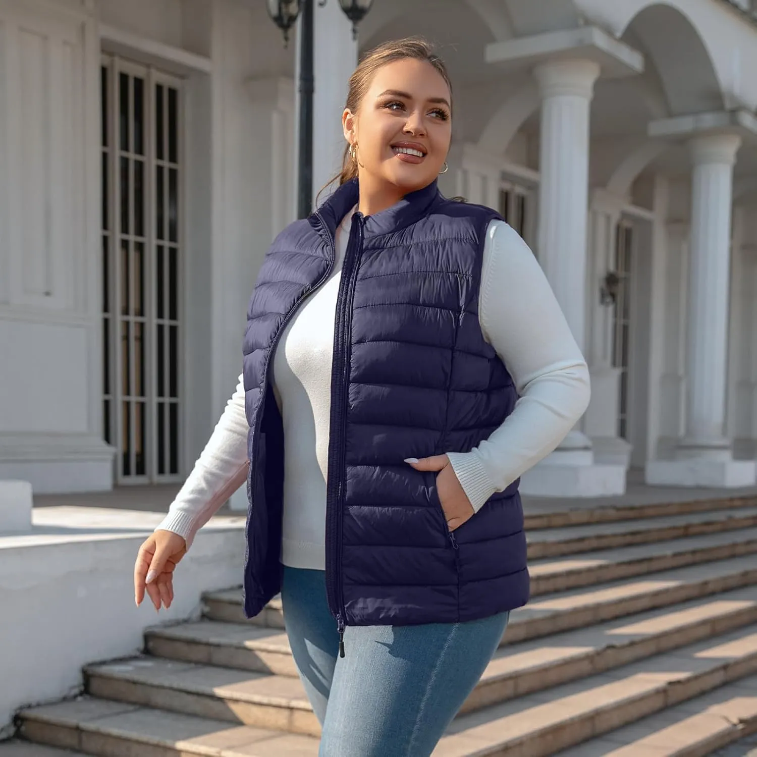 Plus Size Puffer Vest Women 1X-7X Water-Resistant Puffy Winter Vest Packable Lightweight Puffer Vest