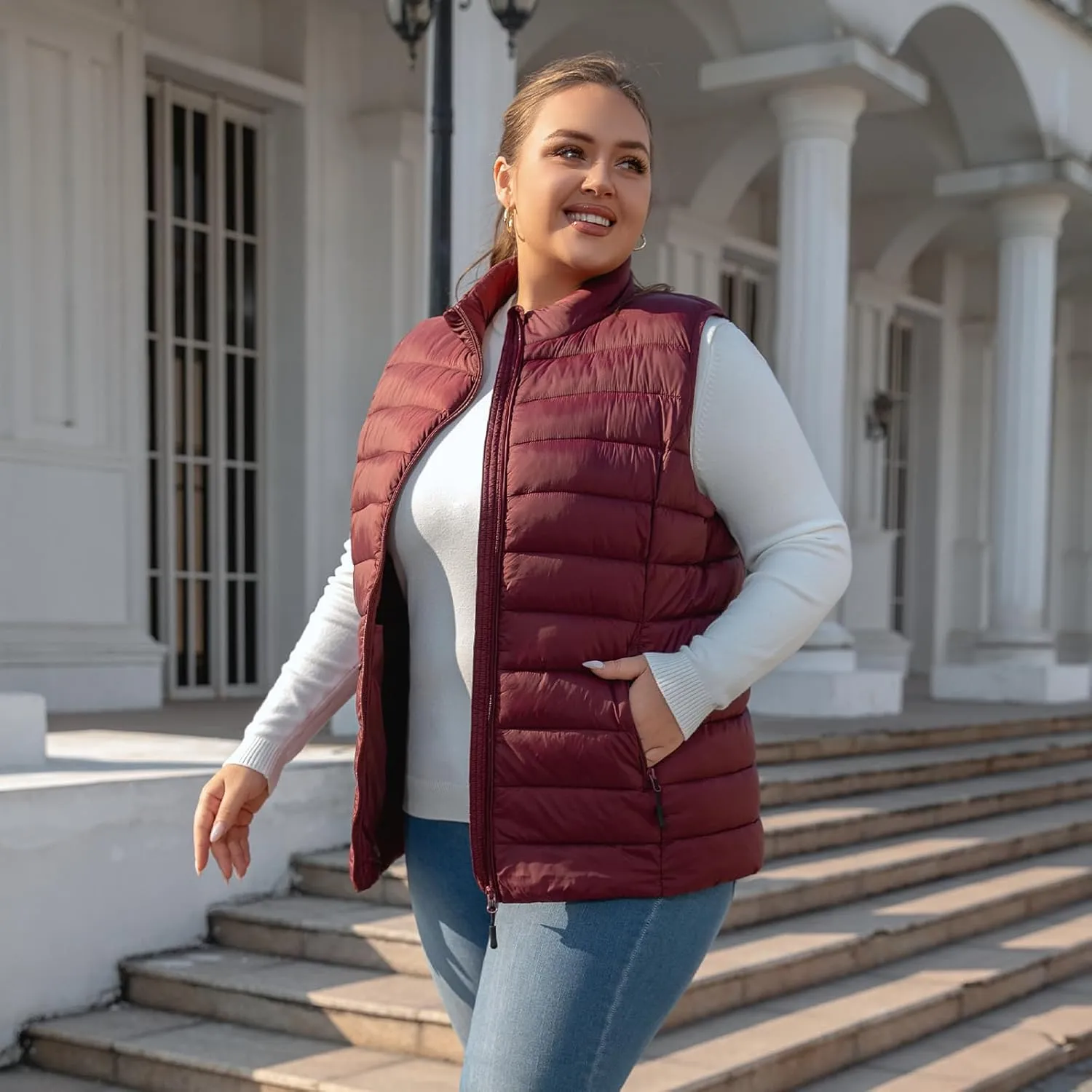 Plus Size Puffer Vest Women 1X-7X Water-Resistant Puffy Winter Vest Packable Lightweight Puffer Vest