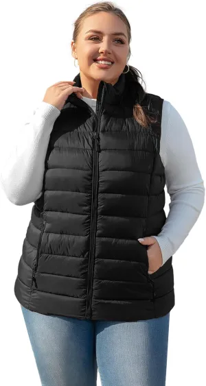 Plus Size Puffer Vest Women 1X-7X Water-Resistant Puffy Winter Vest Packable Lightweight Puffer Vest