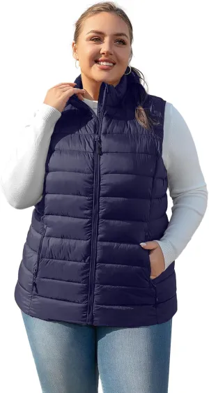 Plus Size Puffer Vest Women 1X-7X Water-Resistant Puffy Winter Vest Packable Lightweight Puffer Vest