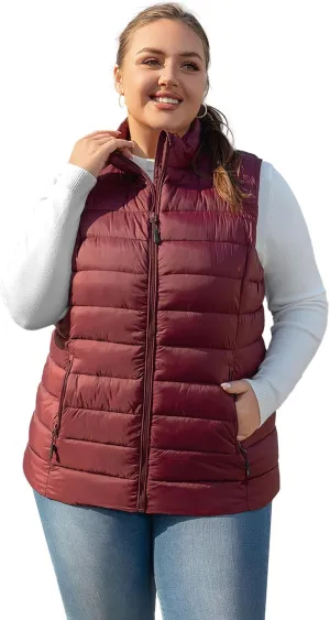 Plus Size Puffer Vest Women 1X-7X Water-Resistant Puffy Winter Vest Packable Lightweight Puffer Vest