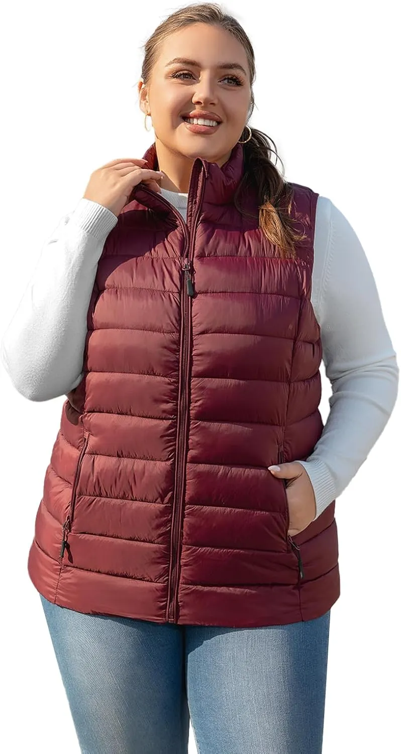 Plus Size Puffer Vest Women 1X-7X Water-Resistant Puffy Winter Vest Packable Lightweight Puffer Vest
