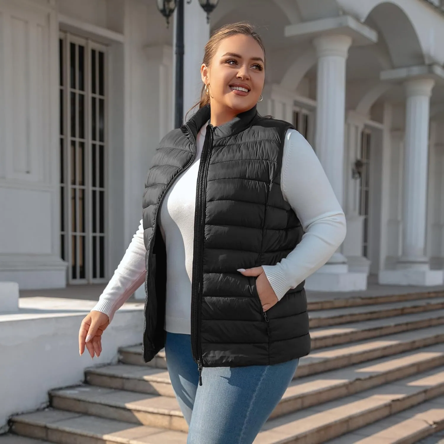 Plus Size Puffer Vest Women 1X-7X Water-Resistant Puffy Winter Vest Packable Lightweight Puffer Vest