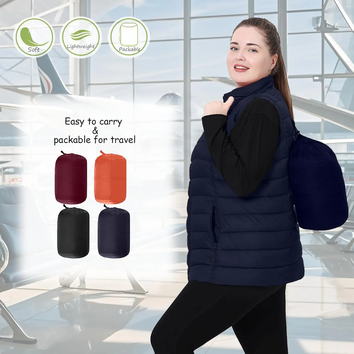 Plus Size Women's Packable Puffer Vest 1X-6X Water-Resistant Quilted Puffy Vest (Exclusively for Plus Size)