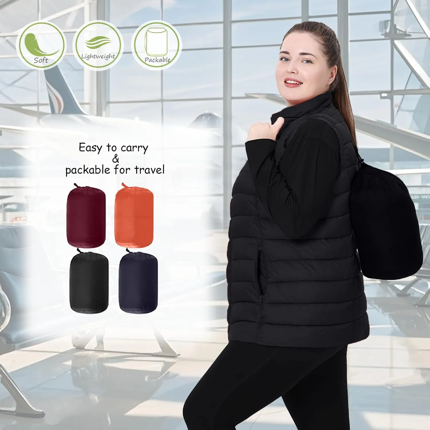Plus Size Women's Packable Puffer Vest 1X-6X Water-Resistant Quilted Puffy Vest (Exclusively for Plus Size)