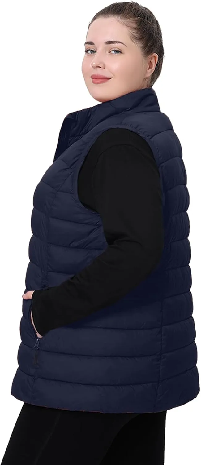 Plus Size Women's Packable Puffer Vest 1X-6X Water-Resistant Quilted Puffy Vest (Exclusively for Plus Size)