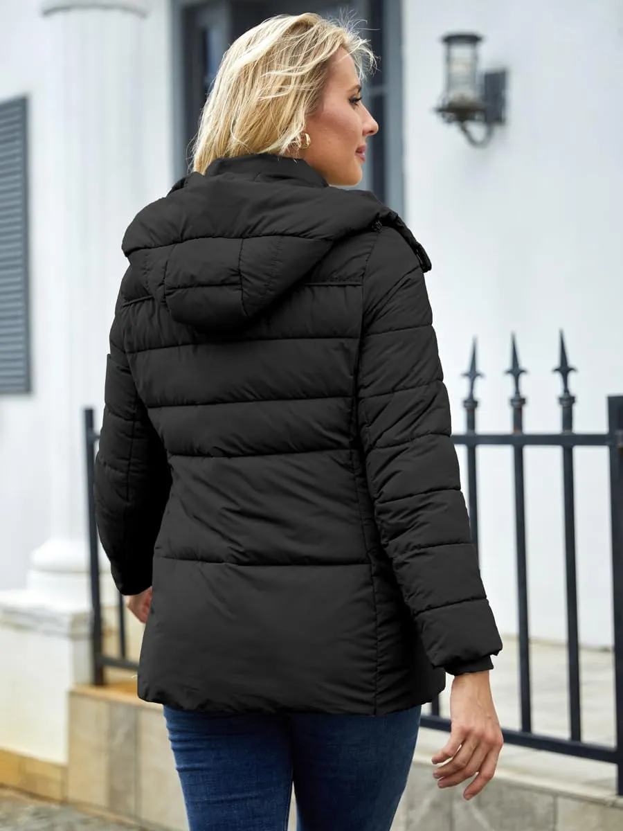 Puffer Jacket Womens Winter Coat with Hood Warm Lightweight Thickened Packable Down Jacket