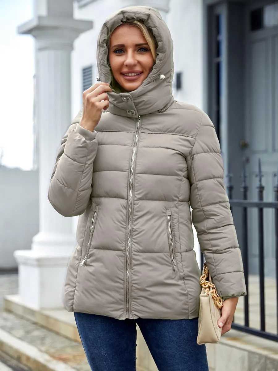 Puffer Jacket Womens Winter Coat with Hood Warm Lightweight Thickened Packable Down Jacket