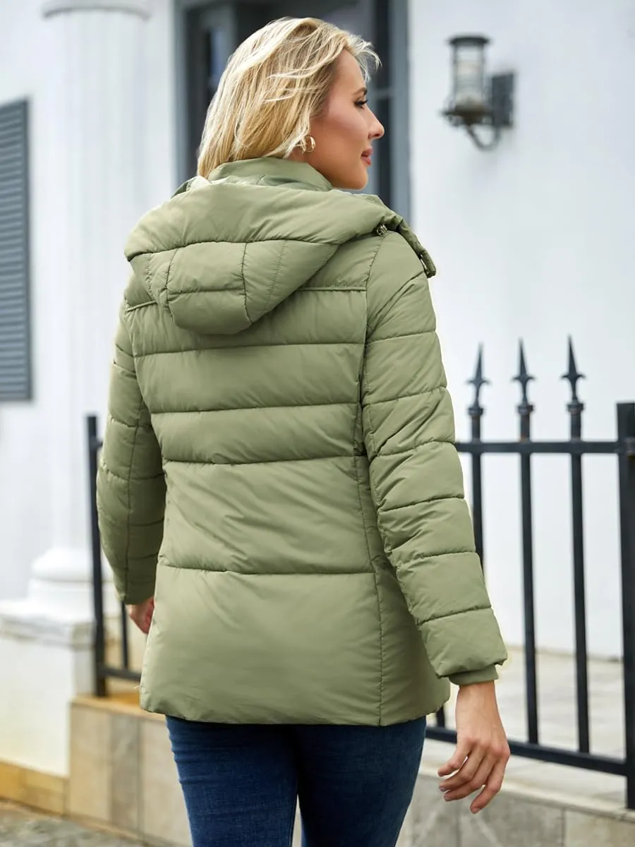 Puffer Jacket Womens Winter Coat with Hood Warm Lightweight Thickened Packable Down Jacket