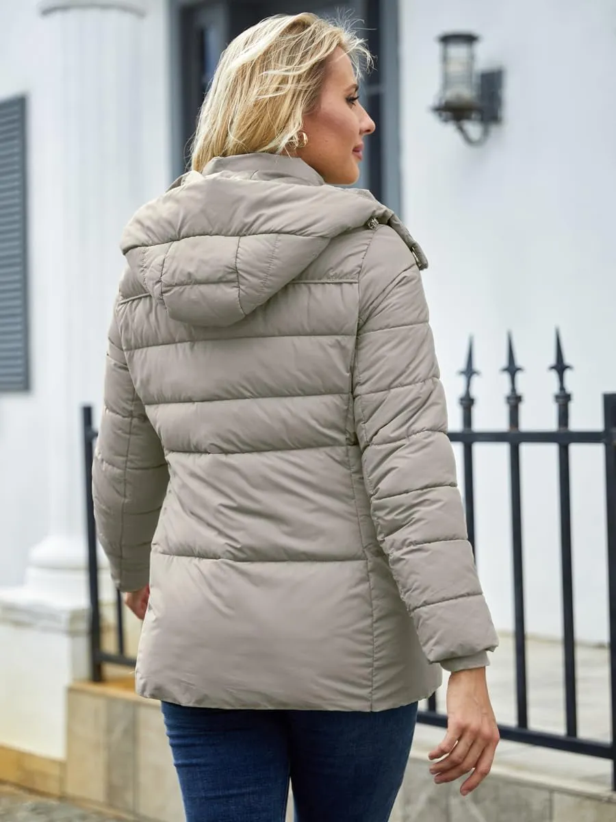 Puffer Jacket Womens Winter Coat with Hood Warm Lightweight Thickened Packable Down Jacket