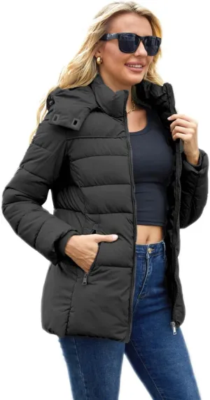 Puffer Jacket Womens Winter Coat with Hood Warm Lightweight Thickened Packable Down Jacket