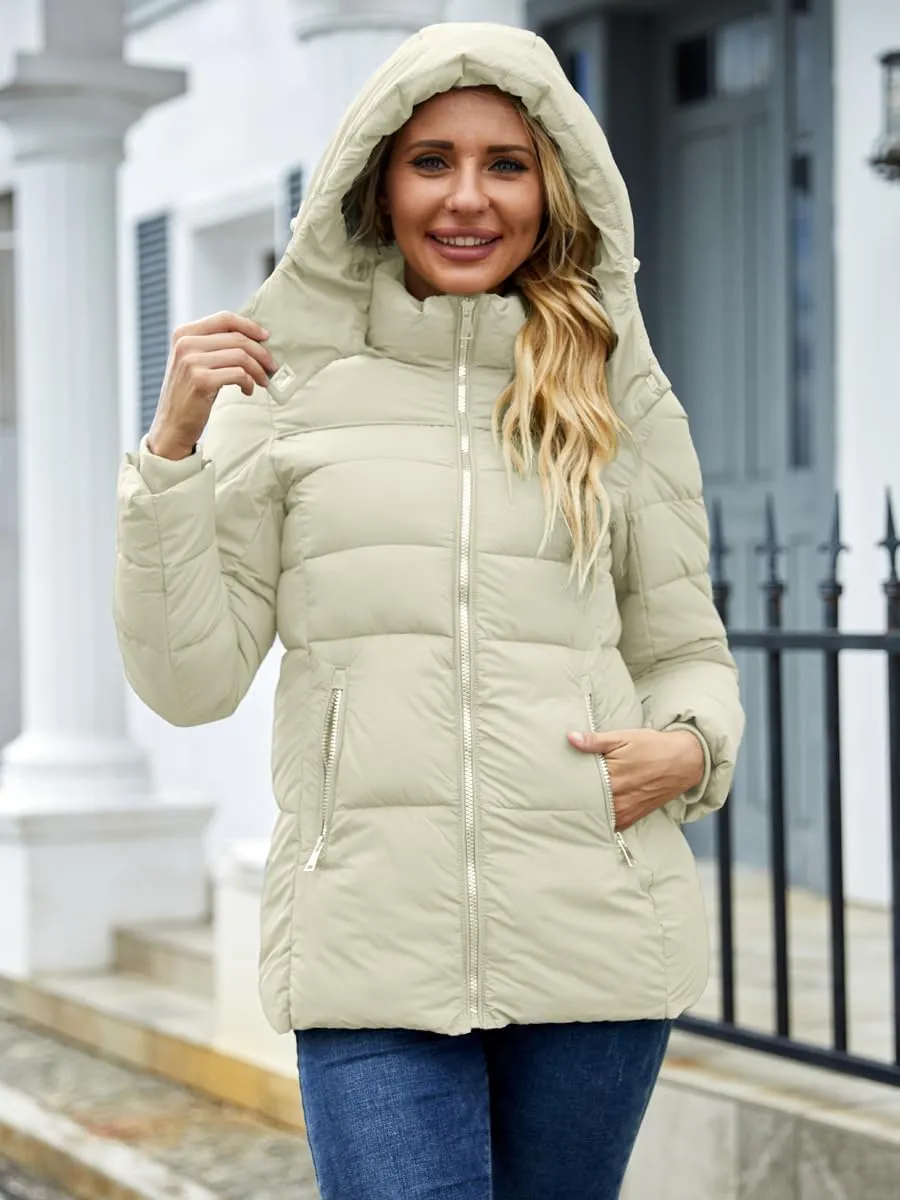 Puffer Jacket Womens Winter Coat with Hood Warm Lightweight Thickened Packable Down Jacket