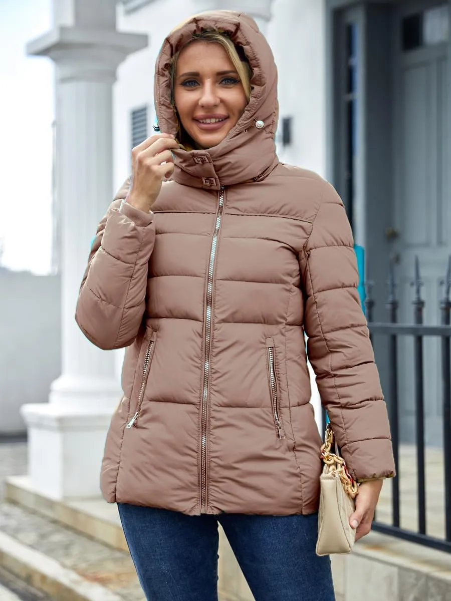 Puffer Jacket Womens Winter Coat with Hood Warm Lightweight Thickened Packable Down Jacket