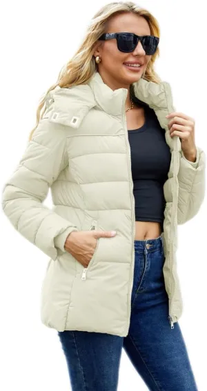 Puffer Jacket Womens Winter Coat with Hood Warm Lightweight Thickened Packable Down Jacket