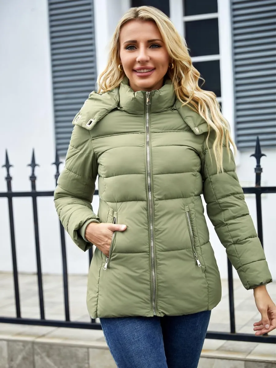 Puffer Jacket Womens Winter Coat with Hood Warm Lightweight Thickened Packable Down Jacket