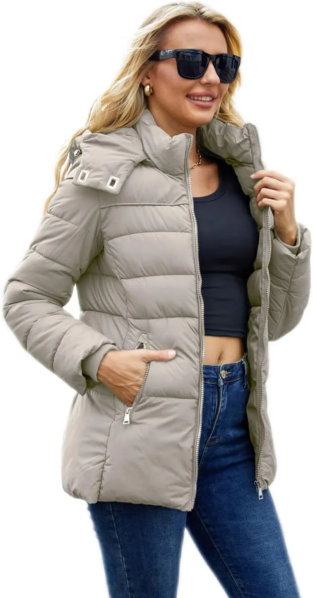 Puffer Jacket Womens Winter Coat with Hood Warm Lightweight Thickened Packable Down Jacket