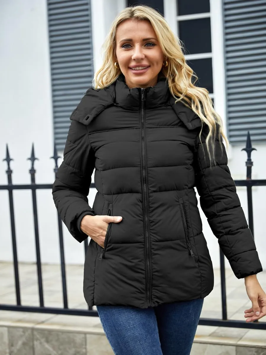 Puffer Jacket Womens Winter Coat with Hood Warm Lightweight Thickened Packable Down Jacket