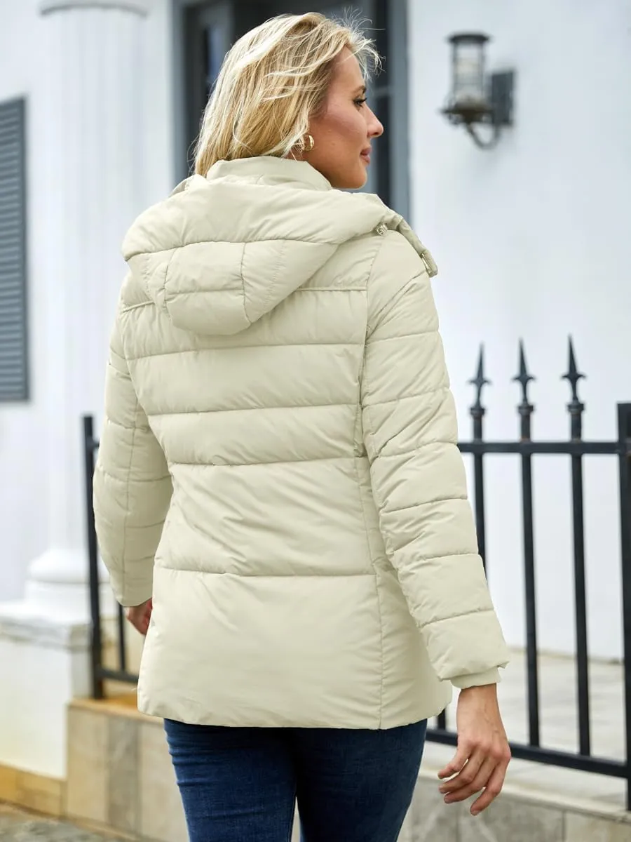 Puffer Jacket Womens Winter Coat with Hood Warm Lightweight Thickened Packable Down Jacket