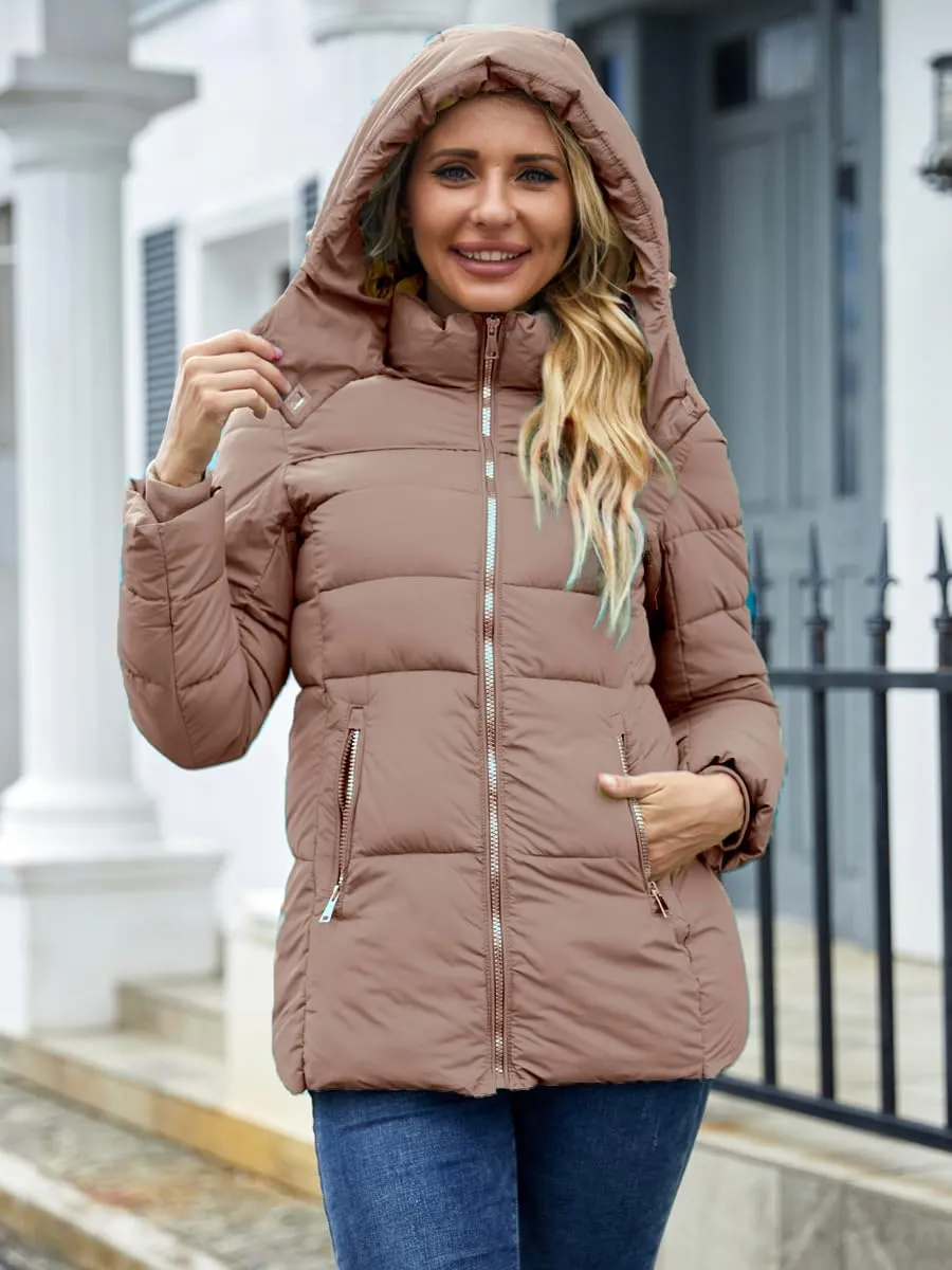 Puffer Jacket Womens Winter Coat with Hood Warm Lightweight Thickened Packable Down Jacket